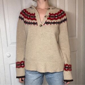 Cozy Cream and Red Knit Sweater